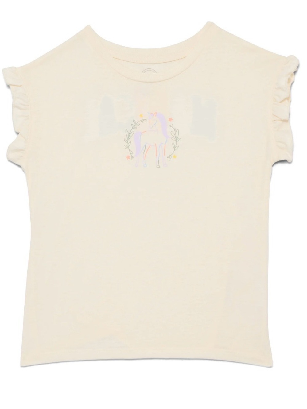 Girls' Cream Unicorn Ruffle Sleeve Tee